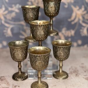Set of 6 Vintage Silver Plated Goblets Ornate Floral Japan